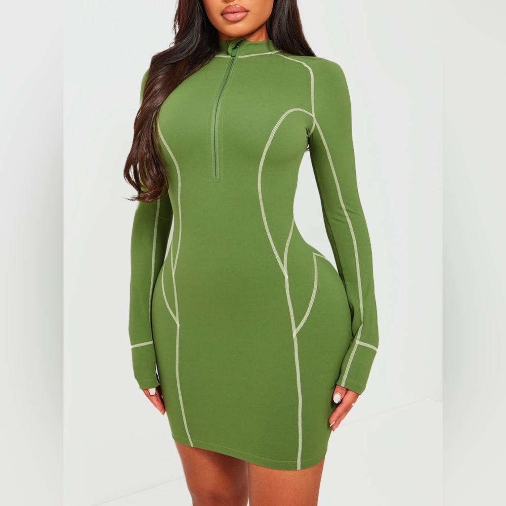 PLT NEW! Olive Green Zip Bodycon Dress